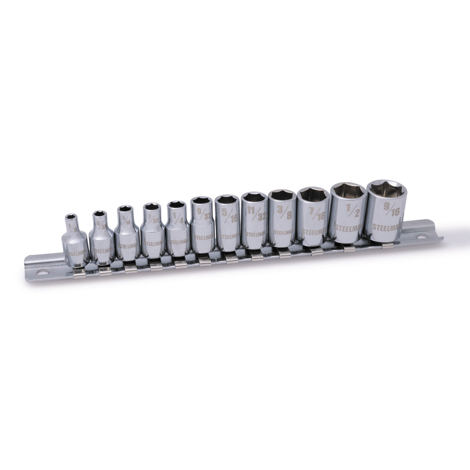 12-Piece 1/4-Inch Drive Shallow Depth 6-Point Chrome SAE Socket Set