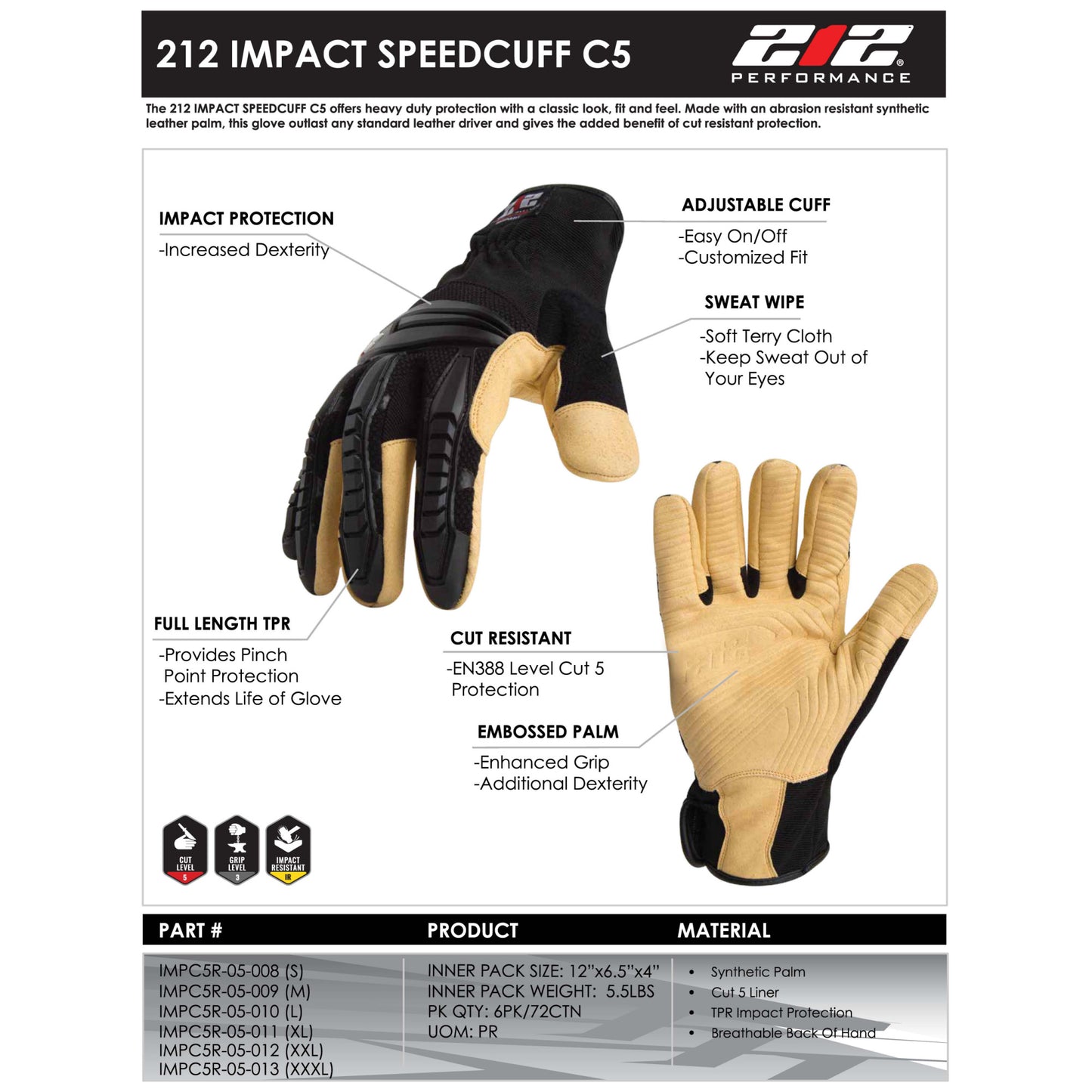 Impact Speedcuff Cut Resistant Work Glove (EN Level 5)