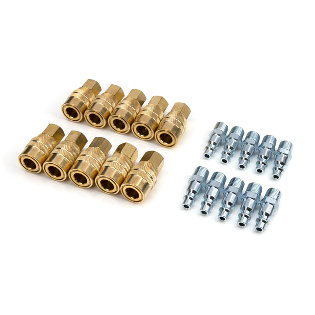 20-Piece 1/4-Inch NPT Solid Brass Coupler and Steel Plug Pack