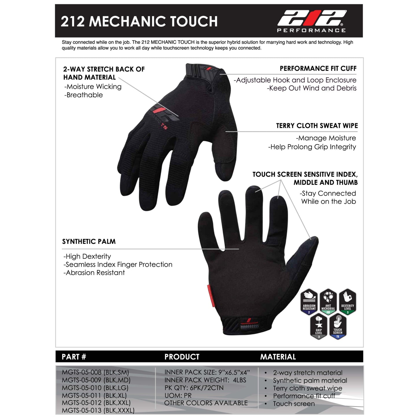 Touchscreen Compatible Mechanic Gloves in Black