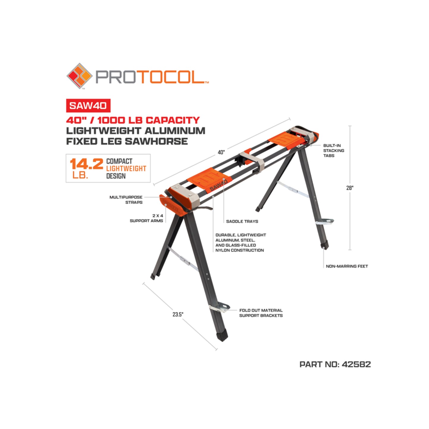 40-Inch Lightweight 1000-Pound Capacity Aluminum Sawhorse with Multipurpose Straps