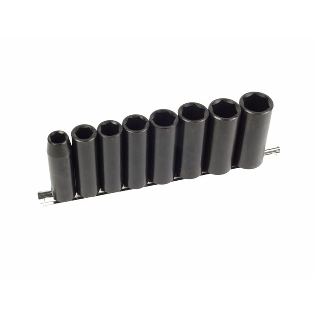 8-Piece 1/2-Inch Drive Deep Well SAE Impact Socket Set with Storage Rail