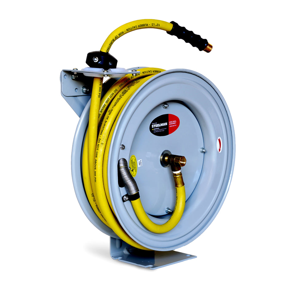 Enclosed Spring Garden Center Water / Pneumatic Hose Reel with 50-Foot 1/2-Inch ID Hose