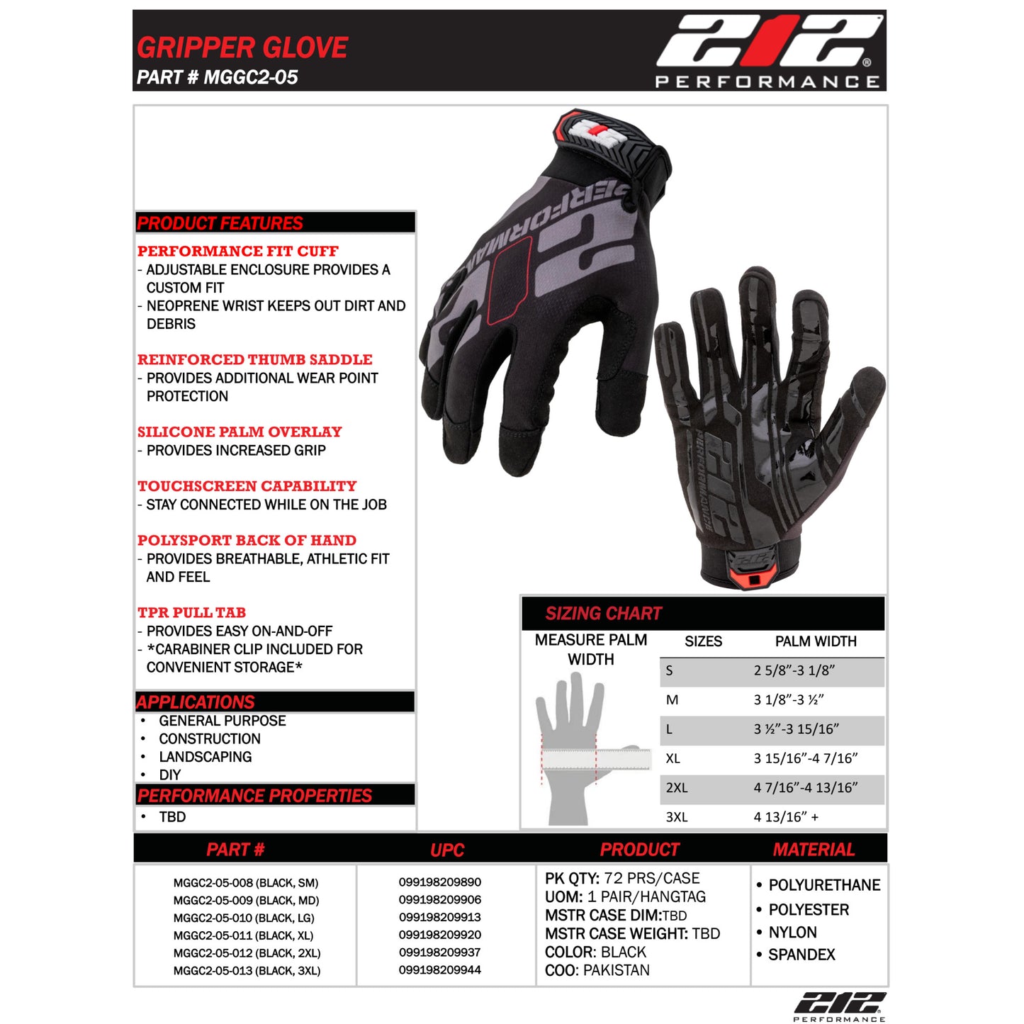 Performance Fit Enhanced Grip Work Gloves in Black