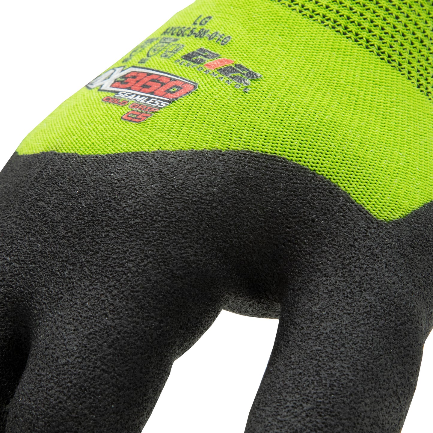 AX360 Seamless Nitrile-dipped Cut Resistant Cold Weather Hi-Viz Gloves in Black and Green (EN Level 5)