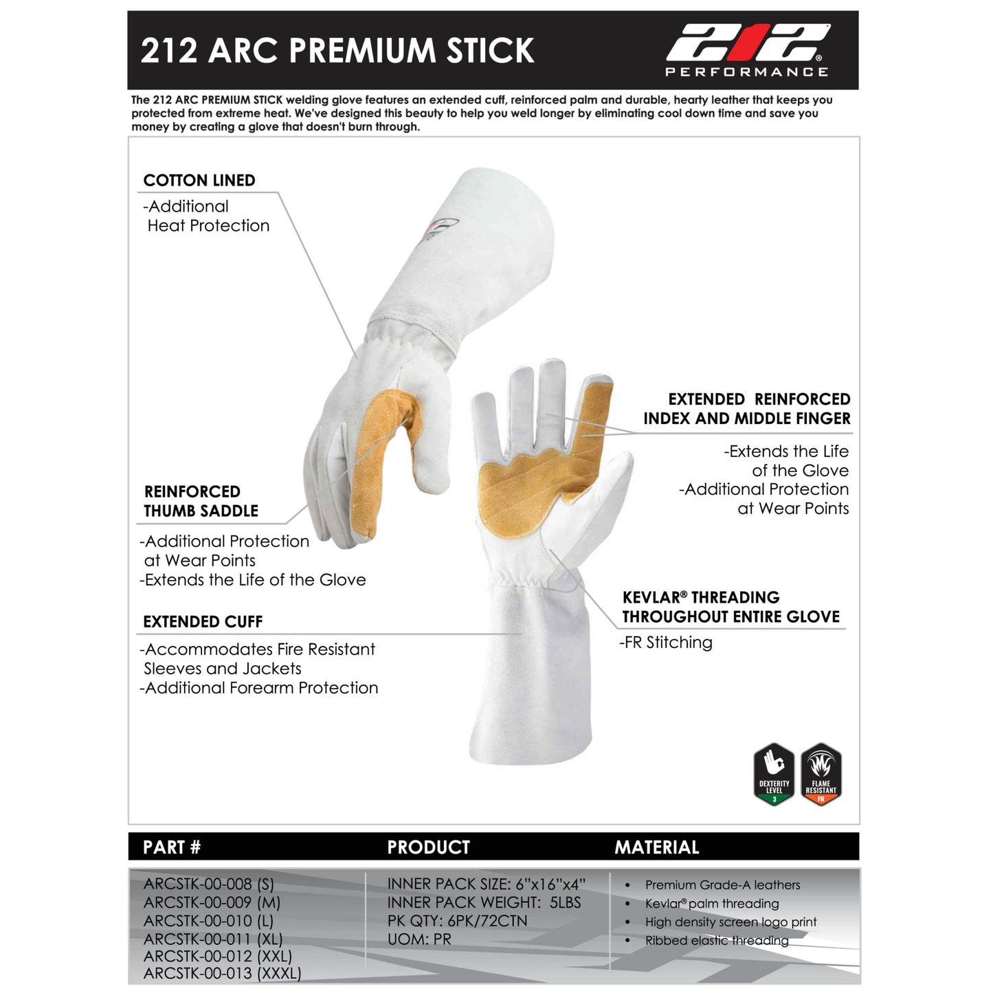 ARC Premium Stick Welding Gloves in White and Tan