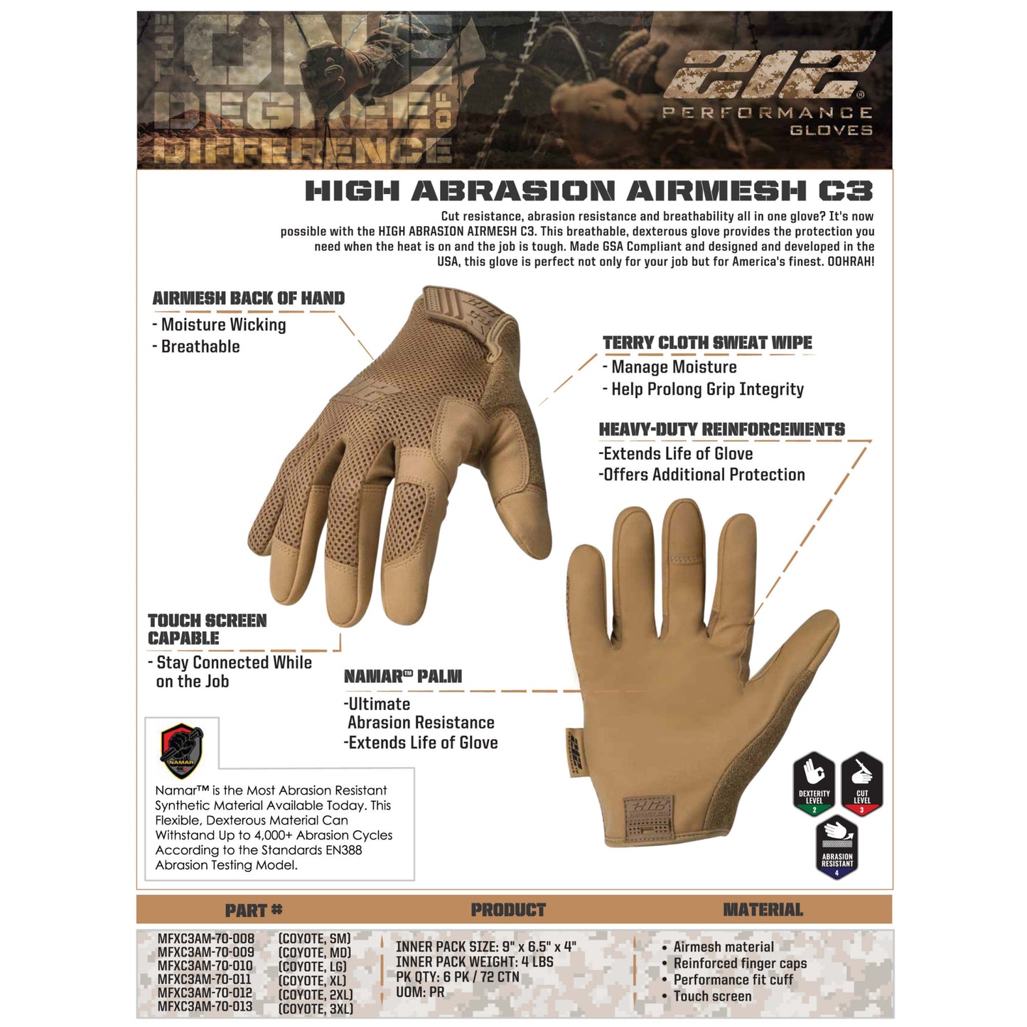 Cut Resistant High Abrasion Air Mesh Touch Gloves in Tan (EN Level 3)