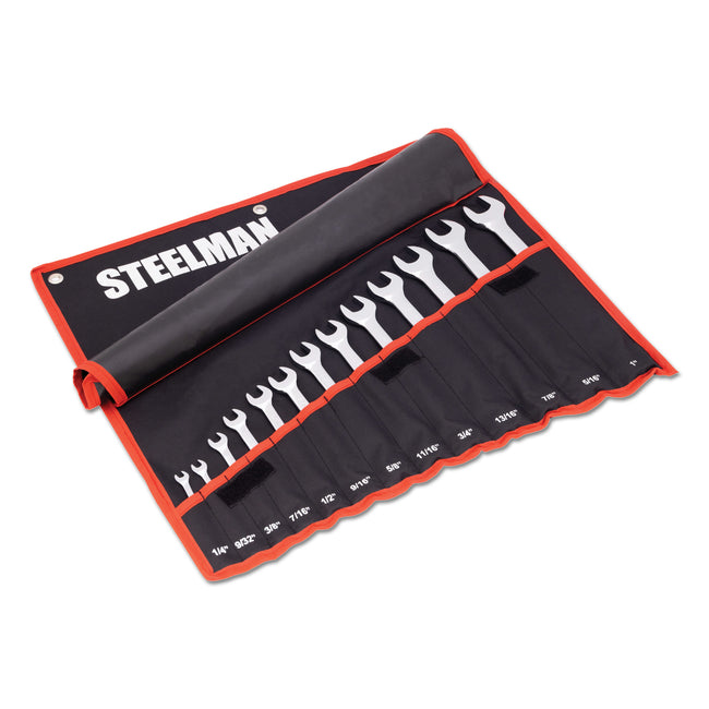 13-Piece SAE 12-Point Combination Wrench Set with Fabric Storage Roll