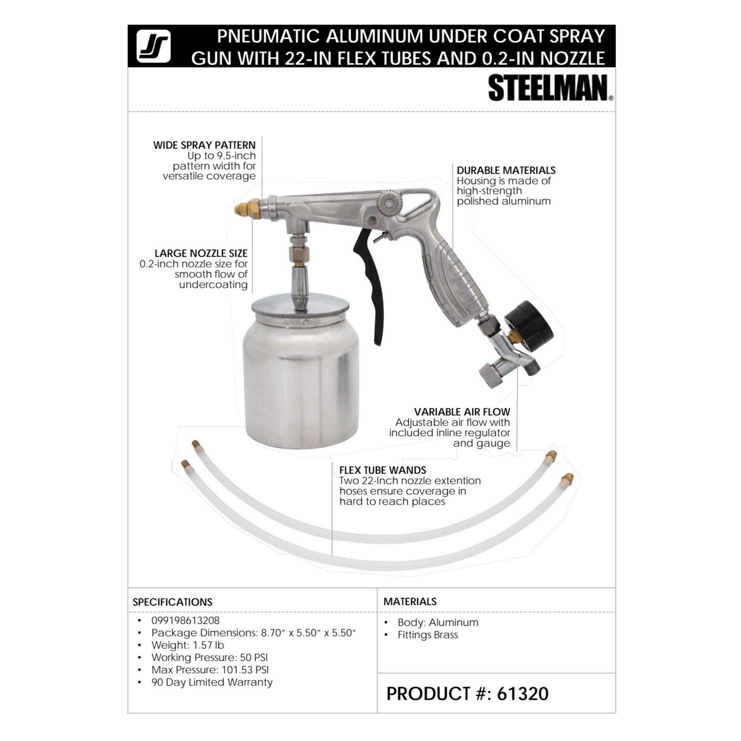 Rust Proofing and Undercoating Spray Gun with 22-inch Flex Tubes and 0.2-inch Nozzle