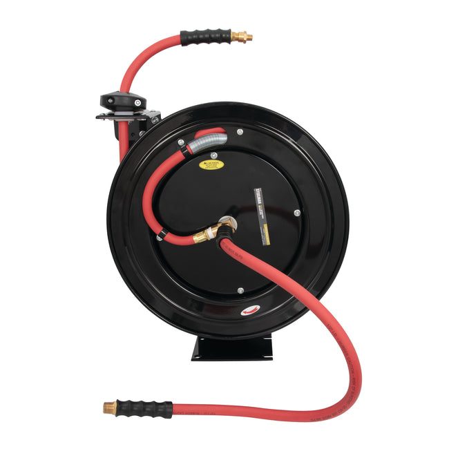 50-Foot Long 1/2-Inch Inner Diameter Air Hose with Spring Retractable Hose Reel with 3/8-Inch NPT Fittings