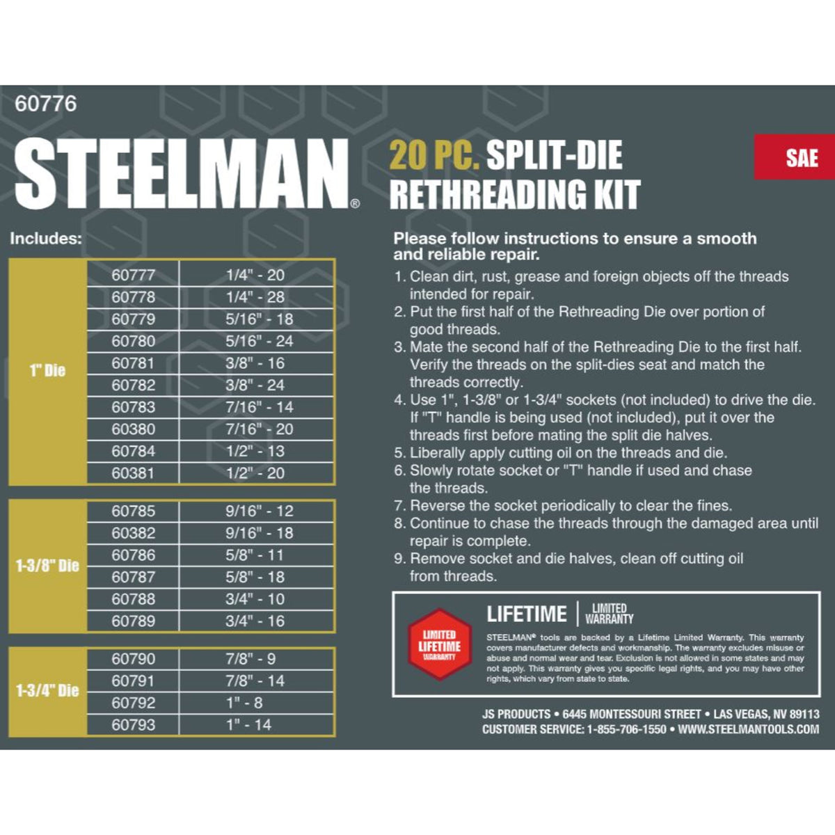 Bolt Rethread Kit 20-Piece SAE Split Die Bolt Repair / Rethreading Kit – Steelman Tools