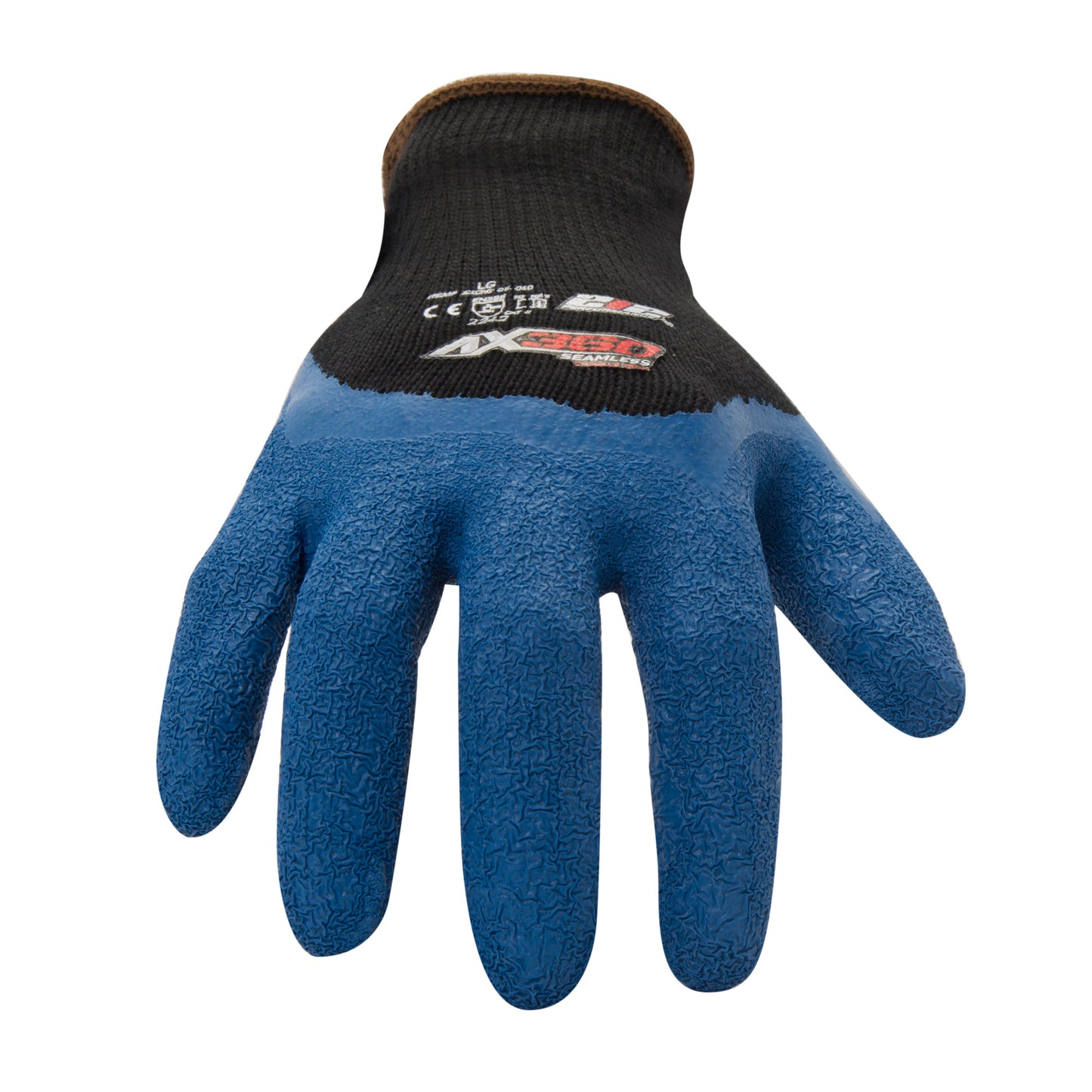 AX360 Latex-dipped Crinkle Grip Cut Resistant Gloves in Blue and Black (EN Level 2 / ANSI A2)