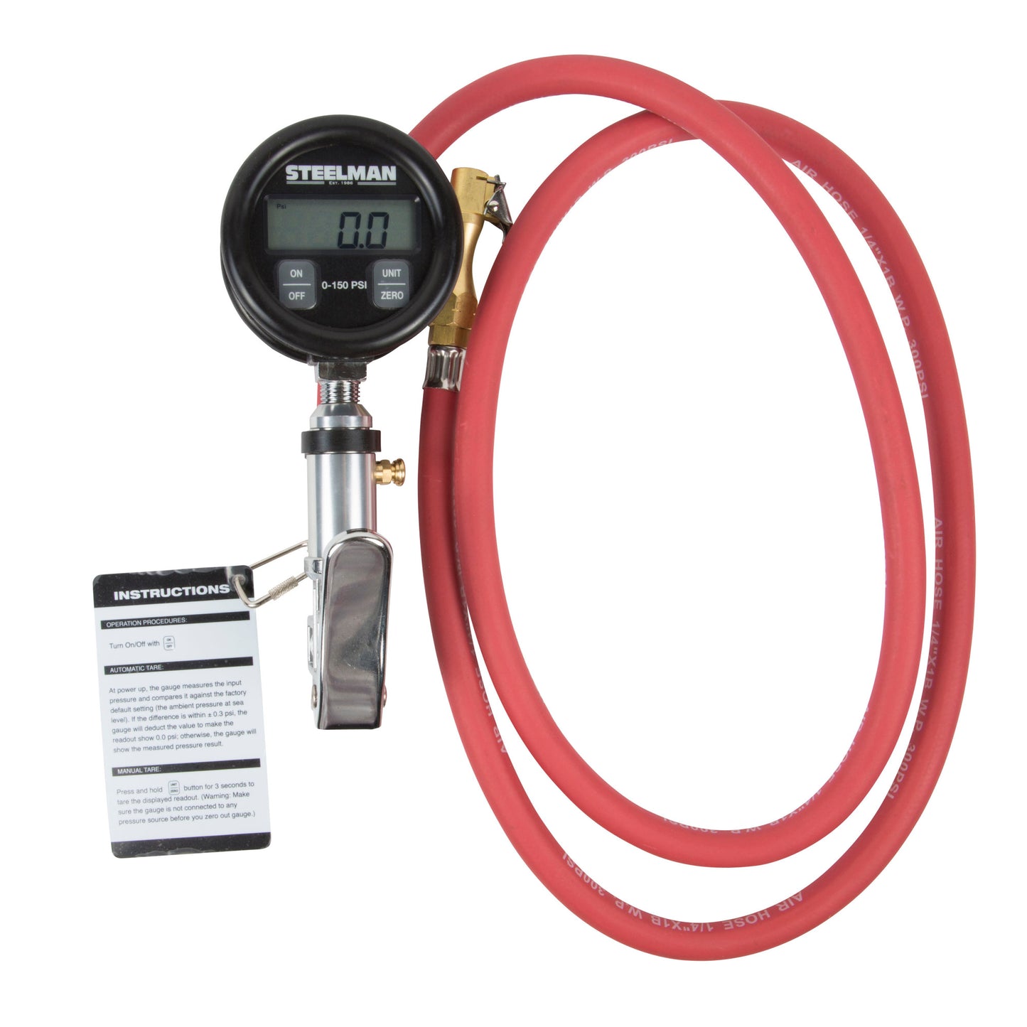 0-150 PSI Digital Gauge Tire Inflator with 5-Foot Whip Hose