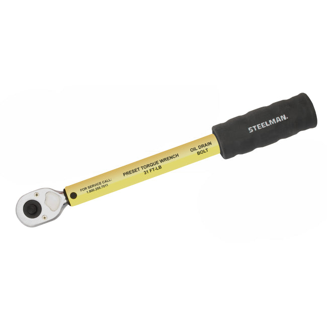 3/8-Inch Drive Pre-Set 31 ft-lb Yellow Handled Drain Plug Servicing Torque Wrench