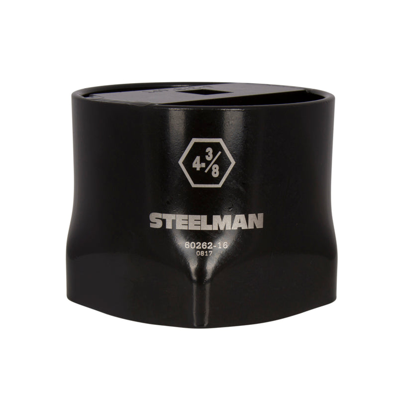 The STEELMAN 4-3/8-inch 6-Point Locknut Socket is designed in a 6-point style that grips the sides of fasteners instead of the corners to reduce wear and rounding. Carbon steel with industrial-strength black powder coat and laser etched callouts.