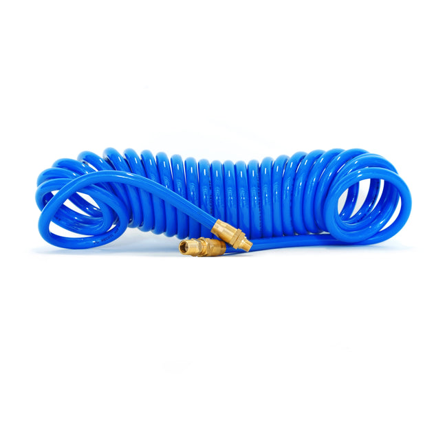 25-Foot Coiled 3/8-Inch ID Air Hose with Reuseable 1/4-Inch NPT Brass Fittings