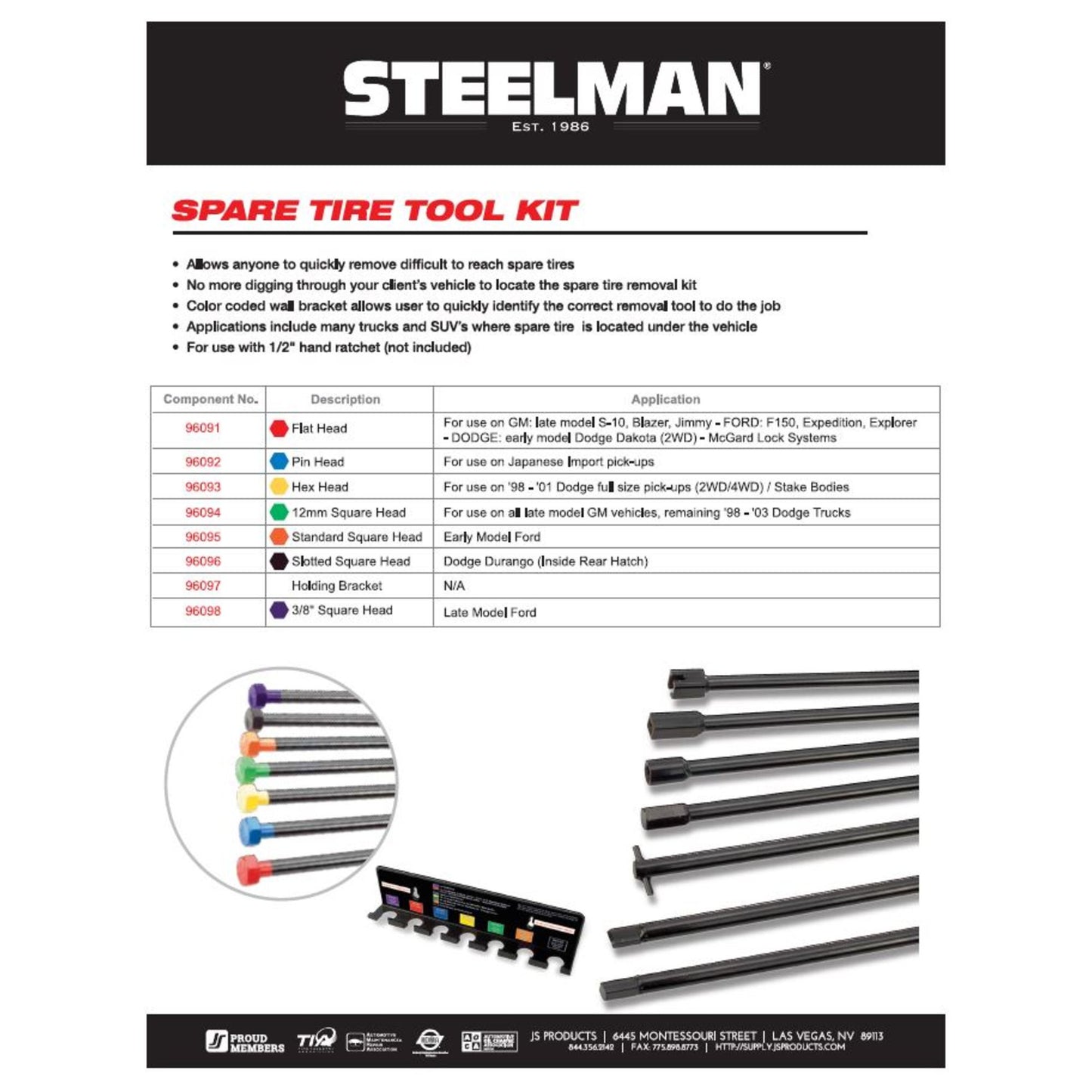 7-Piece Spare Tire Retrieval Tool Kit for Mechanics