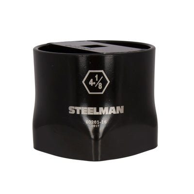 The STEELMAN 4-1/8-inch 6-Point Locknut Socket is designed in a 6-point style that grips the sides of fasteners instead of the corners to reduce wear and rounding. Carbon steel with industrial-strength black powder coat and laser etched callouts.