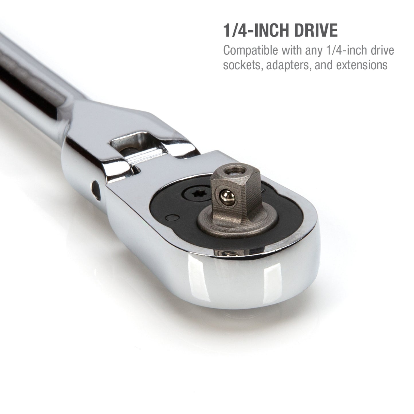 1/4-Inch Drive 72-Tooth 180-Degree Flex-Head Reversible Quick-Release Ratchet with 12-Inch Long Full Polish Handle