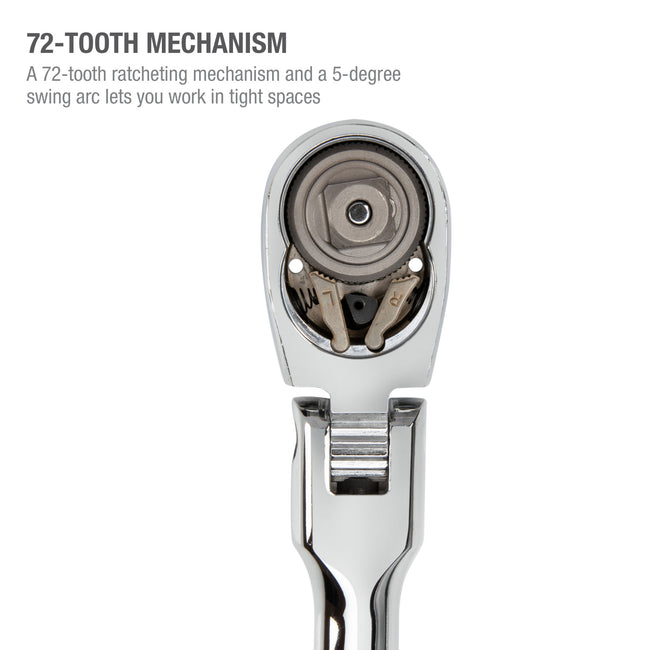 1/2-Inch Drive 72-Tooth 180-Degree Flex-Head Reversible Quick-Release Ratchet with 24-Inch Long Full Polish Handle