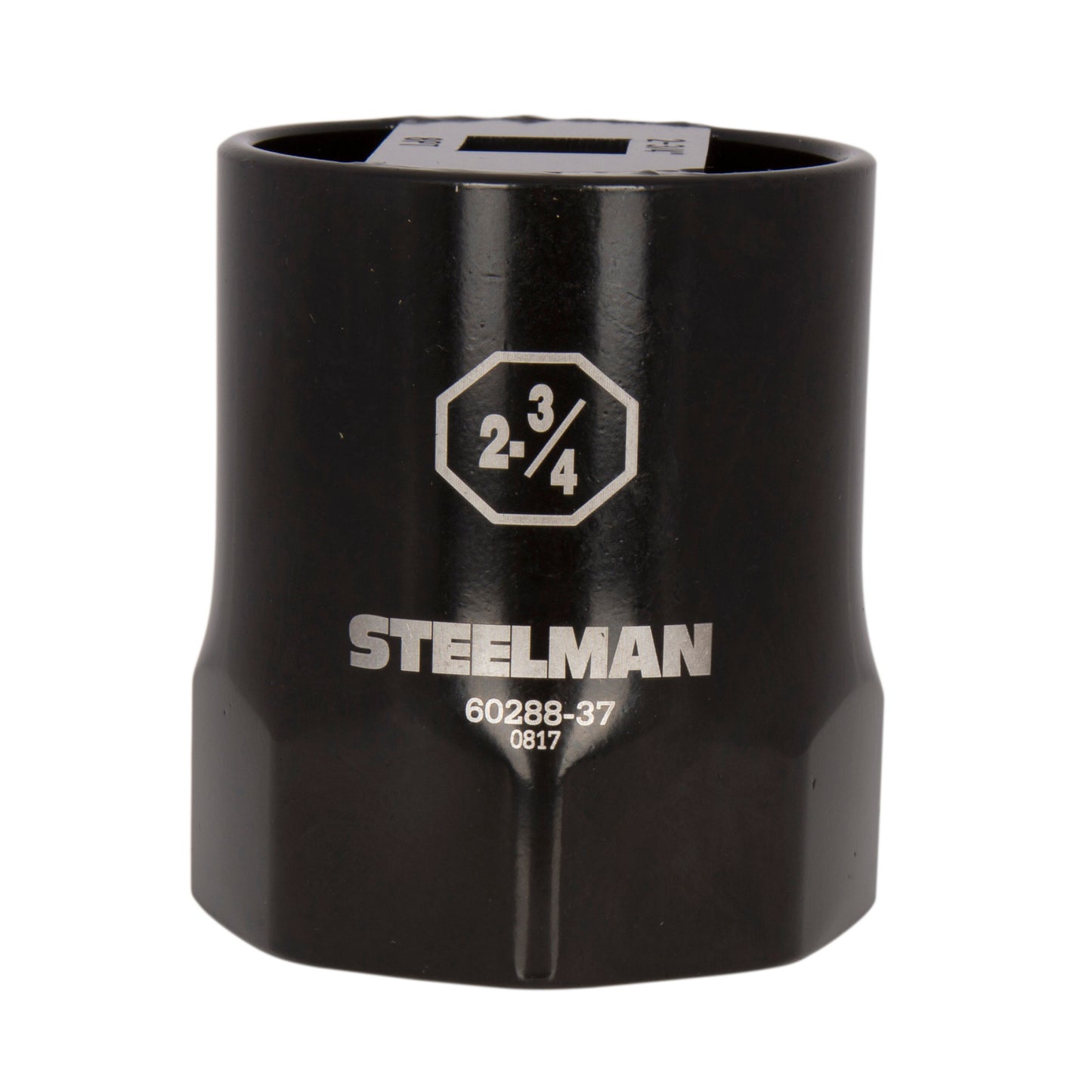 The STEELMAN 2-3/4-inch 8-Point Locknut Socket is designed in a 8-point style that grips the sides of fasteners instead of the corners to reduce wear and rounding. Carbon steel with industrial-strength black powder coat and laser etched callouts.
