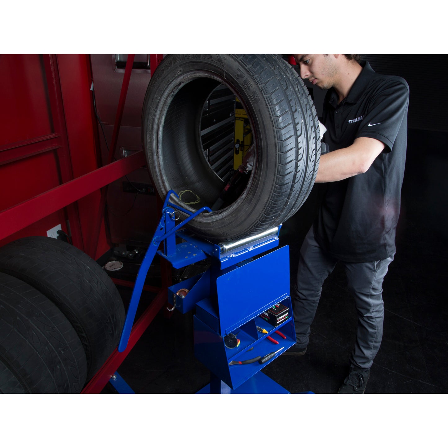 Tire Jim Flat Repair Station with Roller Head Assembly