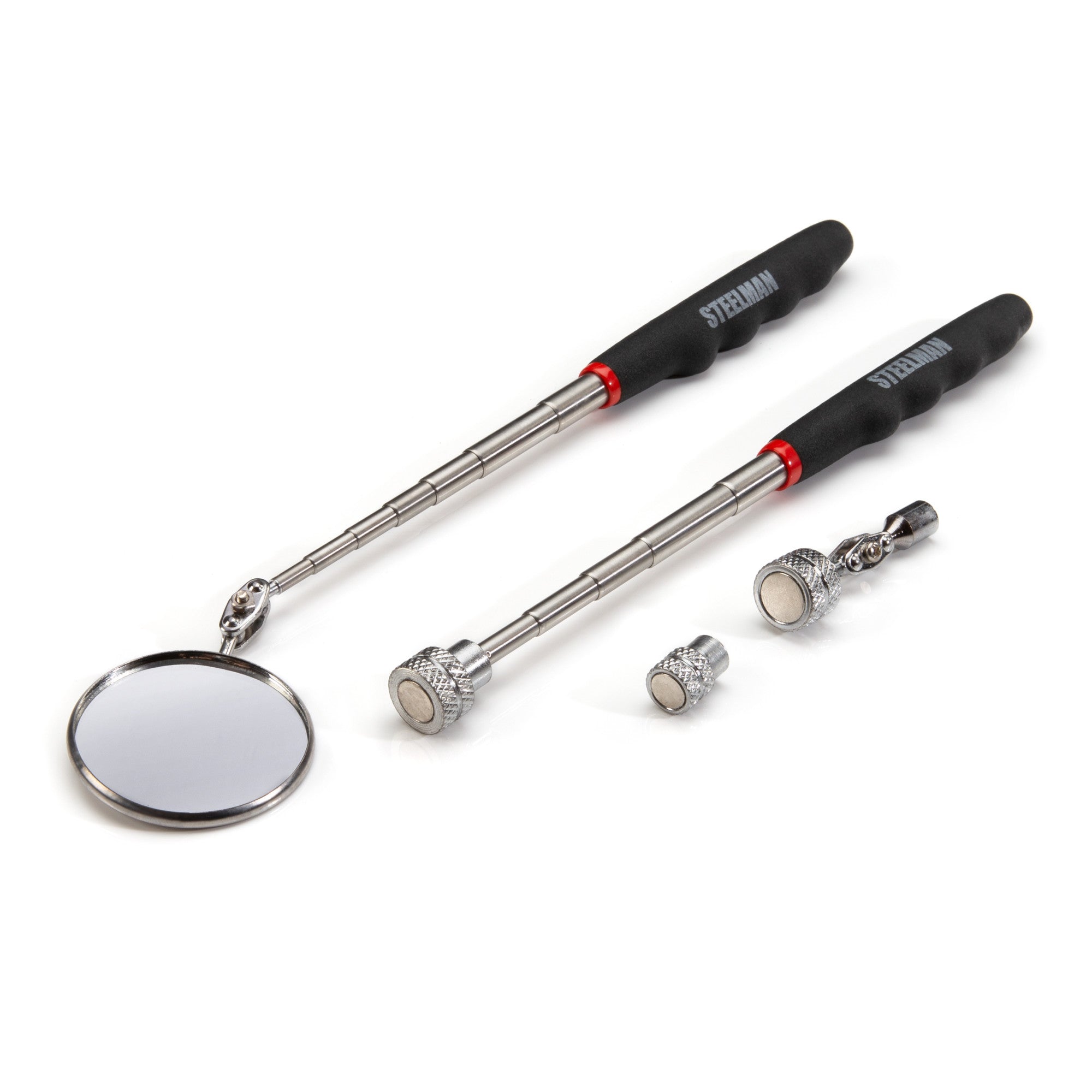 3 Pc Magnetic Tool Set Pick Up Parts Tray Telescoping Inspection Mirror  Holder