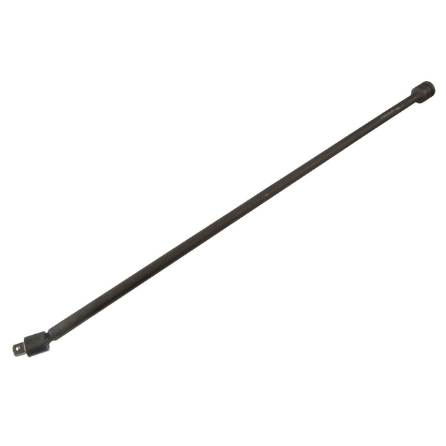 The 24-inch STEELMAN PRO 1/2-inch drive, 3/8-inch Pinless Extension is made from heat-treated chromoly steel.  The 1/2-inch female drive end accepts most sized power tools and the 3/8-inch male end accepts all types of 3/8-inch impact grade sockets