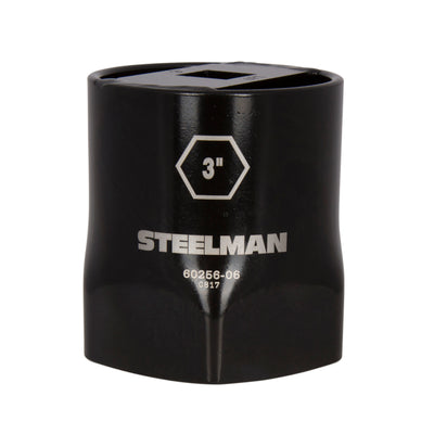 The STEELMAN 3-inch 6-Point Locknut Socket is designed in a 6-point style that grips the sides of fasteners instead of the corners to reduce wear and rounding. Carbon steel with industrial-strength black powder coat and laser etched callouts.