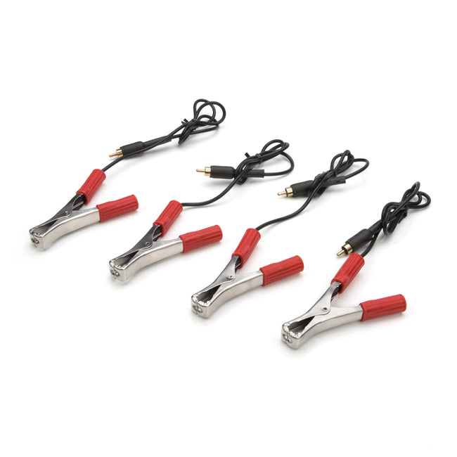 STEELMAN Wireless ChassisEAR Lead/Clamp 4-Pack replacement cables for the 97202 Wireless ChassisEAR. These clamp microphones amplify and transmit sounds to the wireless transmitters, allowing users to perform diagnostics during road tests.