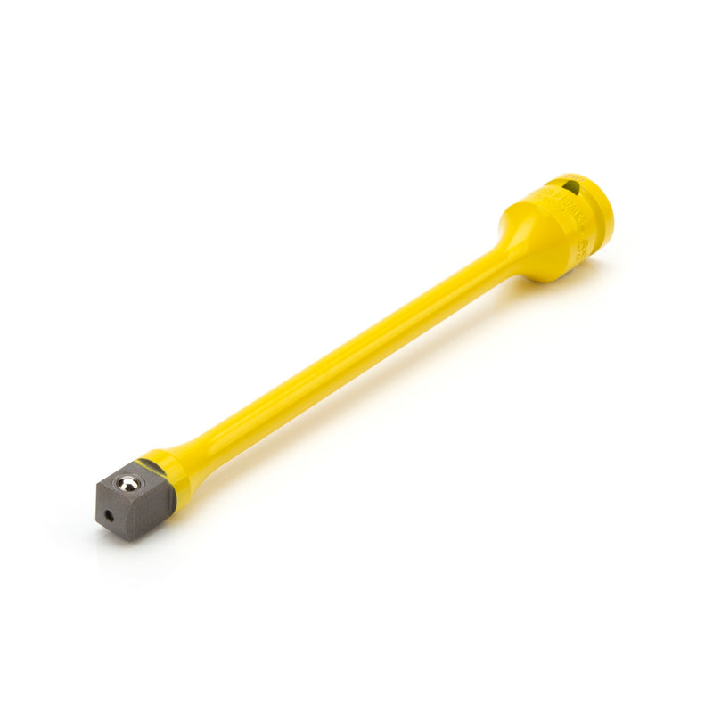 The STEELMAN 1/2-Inch Drive Yellow Torque Extension prevents damage caused by over-tightening lug nuts. This 8-inch extension bar is machined to a maximum torque of 65 ft-lb. Additional force causes it to flex and absorb the extra impact.