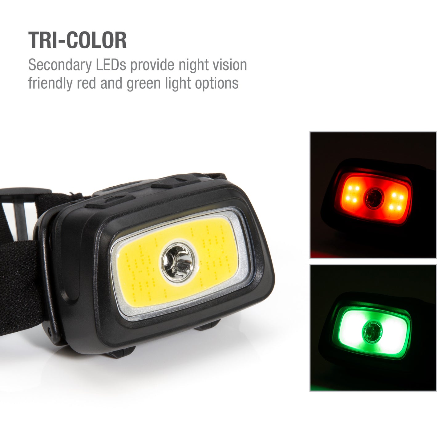 Multi-Mode Tri-Color LED Headlamp with Red Safety Light