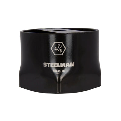 The STEELMAN 4-7/8-inch 6-Point Locknut Socket is designed in a 6-point style that grips the sides of fasteners instead of the corners to reduce wear and rounding. Carbon steel with industrial-strength black powder coat and laser etched callouts.