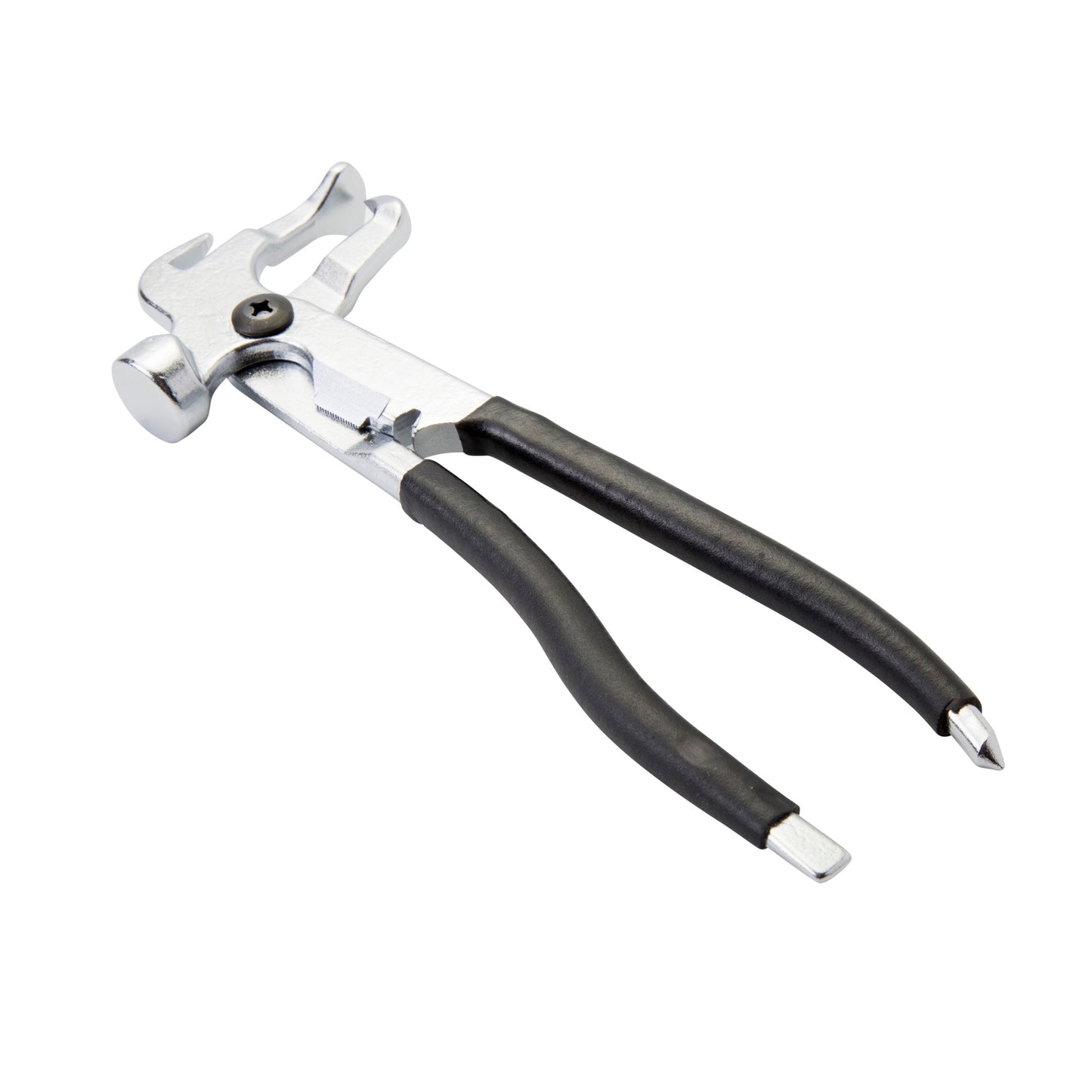 The STEELMAN Wheel Weight Hammer features a hook and paddle/spike jaw to provide extra leverage when removing weights. The cutting blade and notch trim down and bend wheel weights. The handles feature a point for releasing tire pressure.